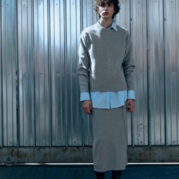 Zara Soft Gray Crew Neck Sweater with Ribbed Neckline - Picture 4 of 7